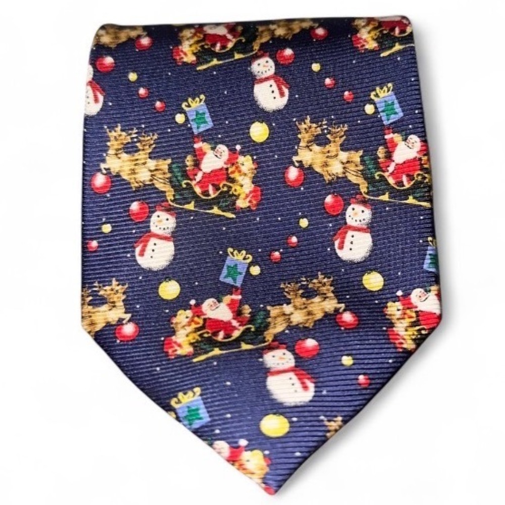 Cape Cod Neckwear Navy Blue Santa Reindeer Snowman‎ Christmas Holiday Tie
